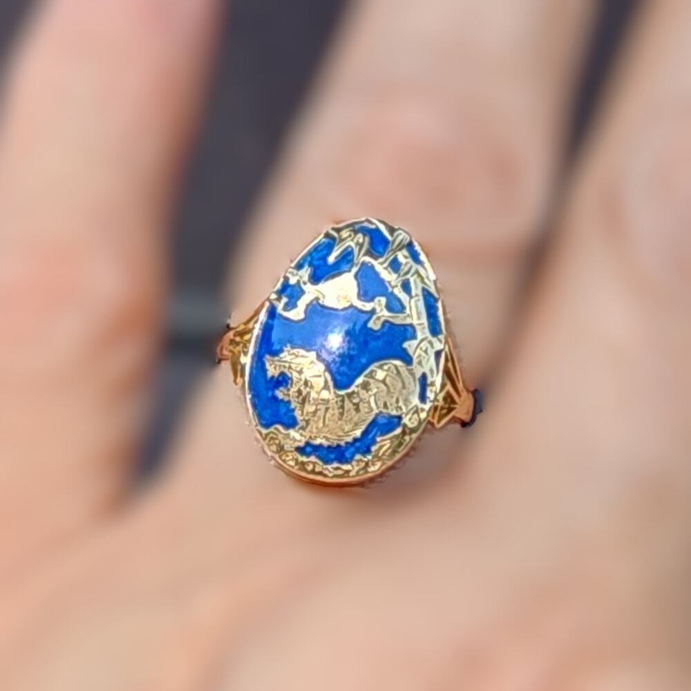 Vintage 14K Yellow Gold Lapis Lazuli Cabochon Sculptural Figural Overlay Ring - Picture 11 of 11
